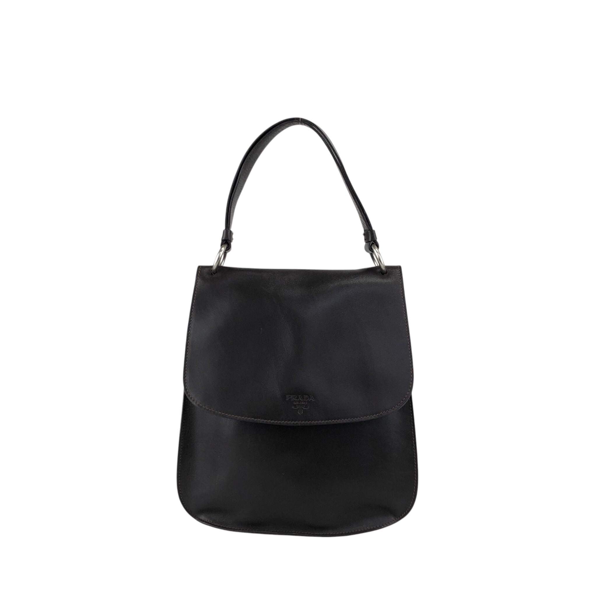 PRADA プラダ ショルダーバッグ ブラウン ロゴ レザー セミショルダー