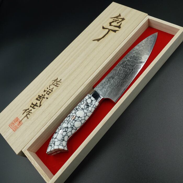 佐治作 ペティ ナイフ R2 粉末ハイス鋼 ダマスカス 150mm 白