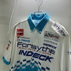 Forsyth Racing ワークシャツ 白×水色 フルデコ 刺繍 ピットクルーシャツ