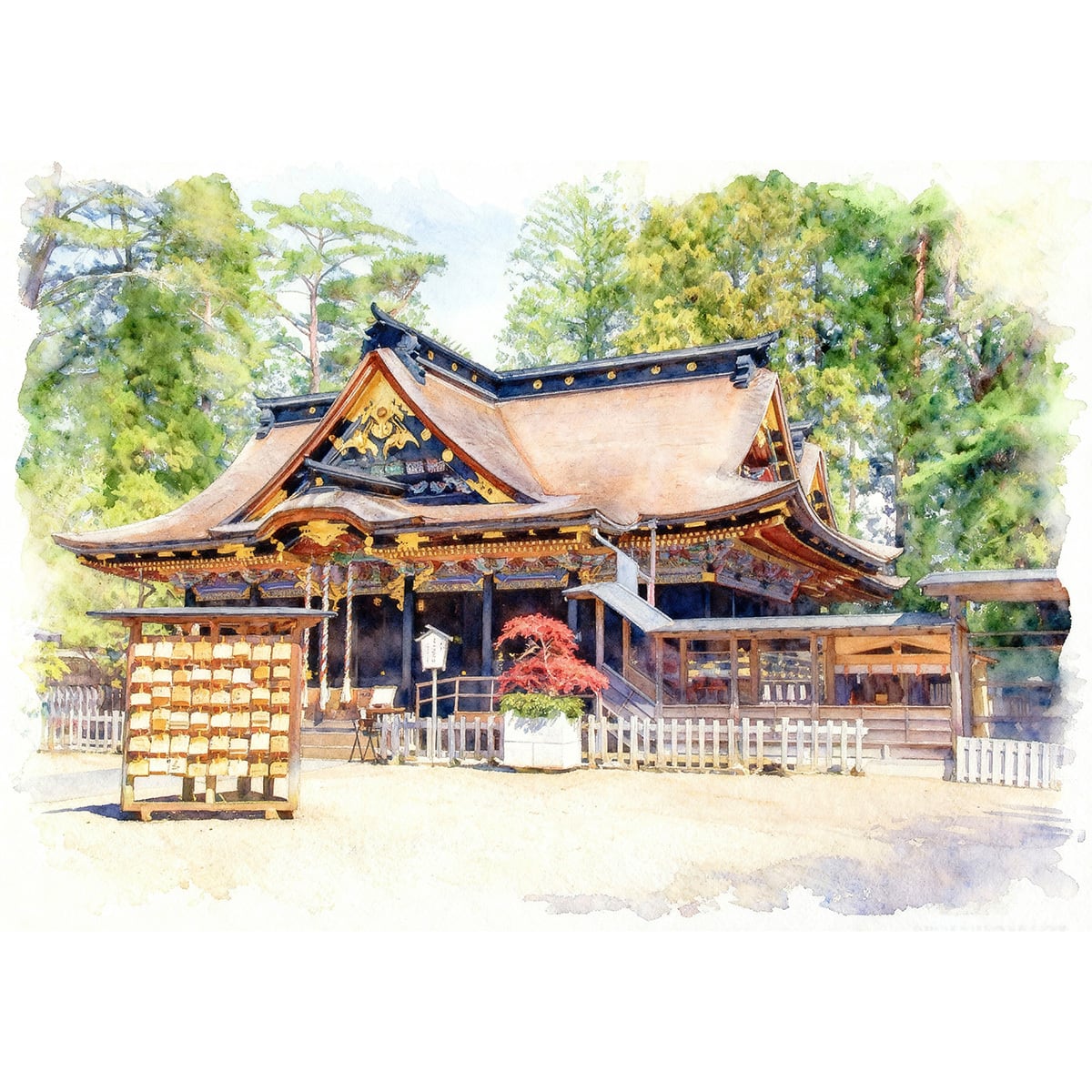 絵画(風景画) 日本 宮城県 国宝 大崎八幡宮 国宝社殿 インテリアアート額付き 水彩画調 WAT1808