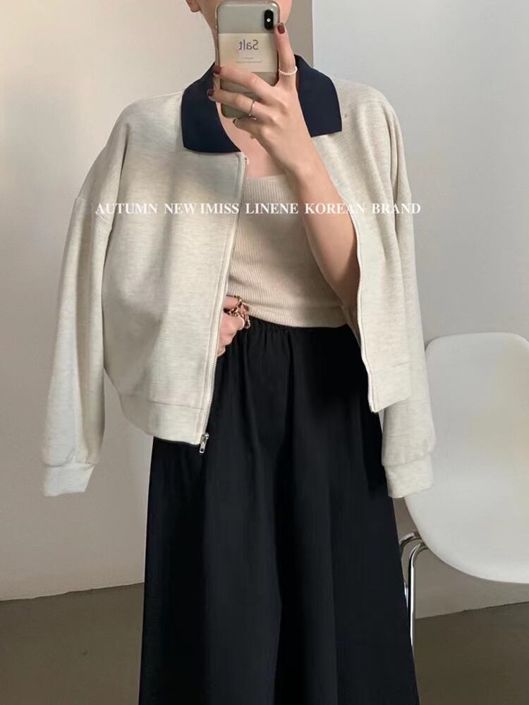 カラールーズセーター オータムスタイル長袖スリーブジッパー薄手 ロング 秋物 ビッグFスモールZ韓国51220417442