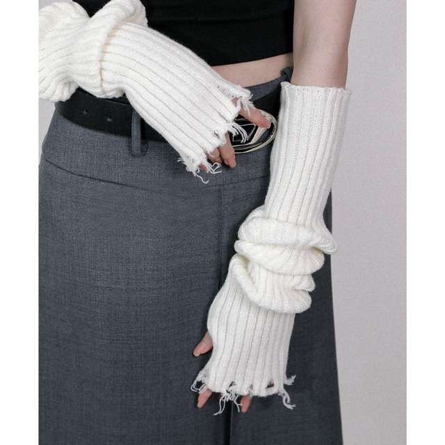 Rib knit fingerless gloves【5color】 C1311