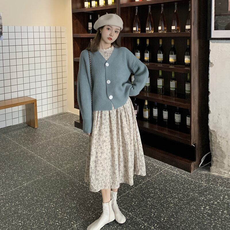 スタンダードスカート スプリングウェストベルベットフローラルドレス レディース レトロ 春物 花柄 試着室80895305307