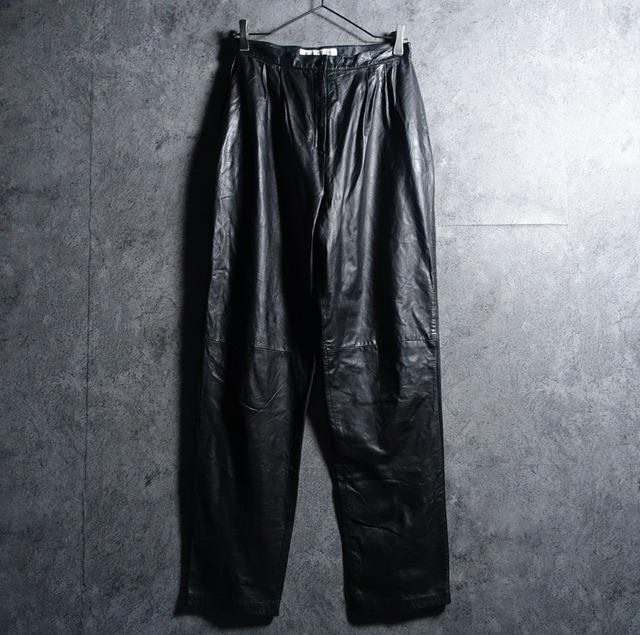 “EVAN DAVIES” Black 2-Tuck Real Leather Pants