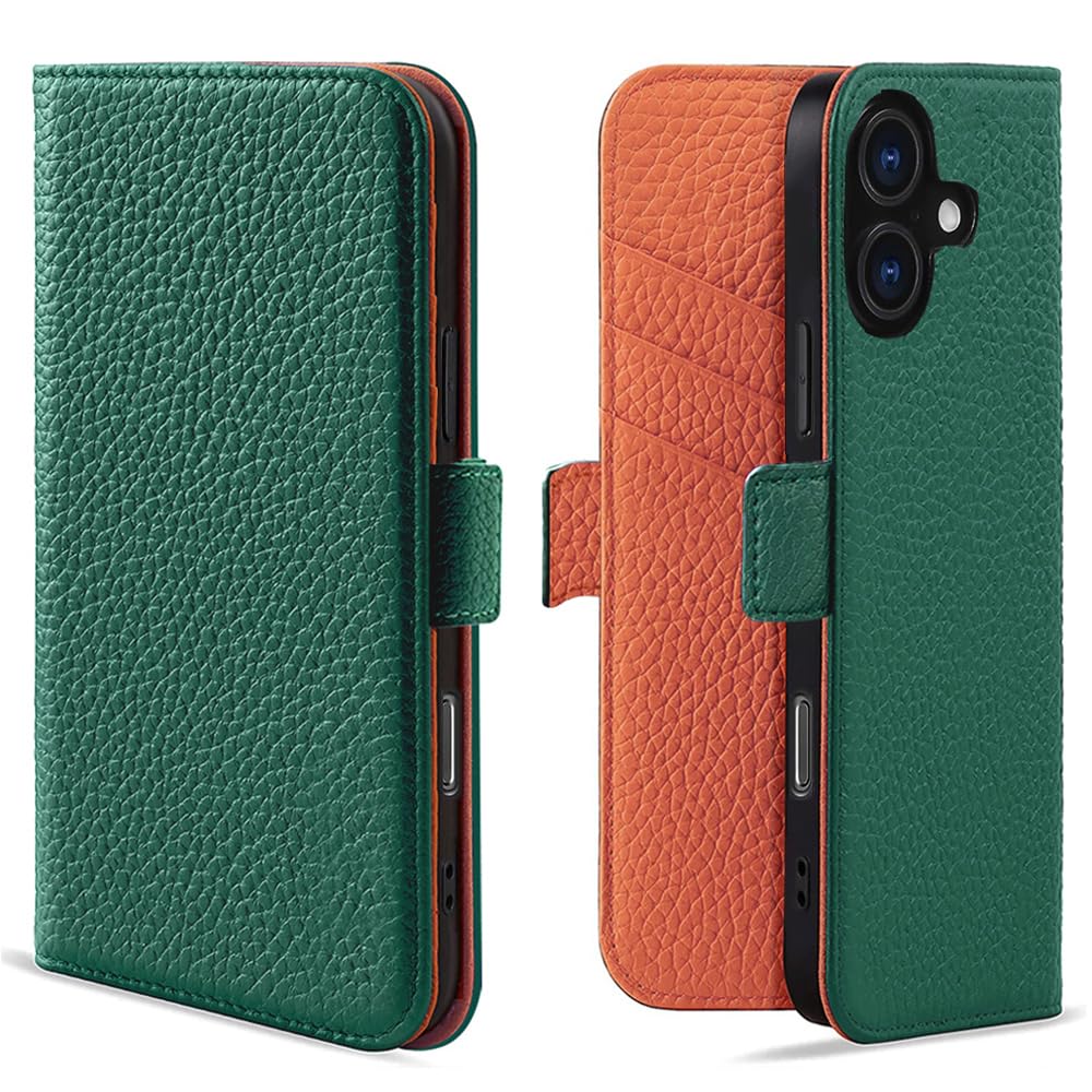 Kahper いphone16 ケース 手帳型 軽量 薄型 iphone 16 ケース 手帳型 メンズ スマホケース iphone 16 財布型 PUレザー 耐衝撃 あいふおん16ケース テチョウガタ アイフォン16 手帳ケース 耐摩擦 全面保護 マグネット式 カード収納 スタンド機能 手触りが良い 人気 上質 6.1インチ対応 グリーン