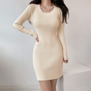 リブニット ミニワンピース レディース 秋冬 韓国 ワンピース きれいめ 大人 シンプル カジュアル タイト 伸縮性 インナー 重ね着 大人可愛い 大人女子