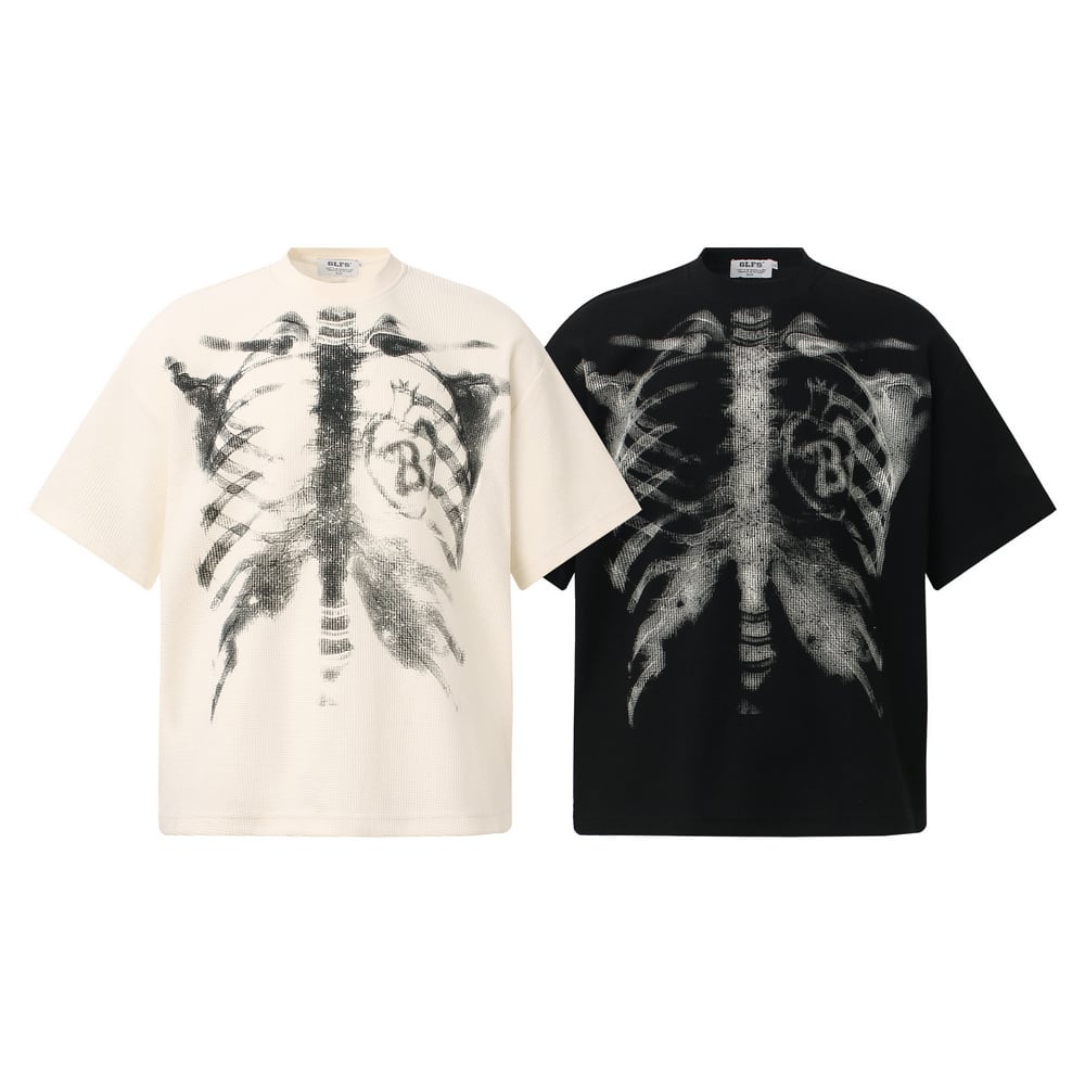 VINTAGE ストリート 骨プリントワッフル Tシャツ T2032 | wshot