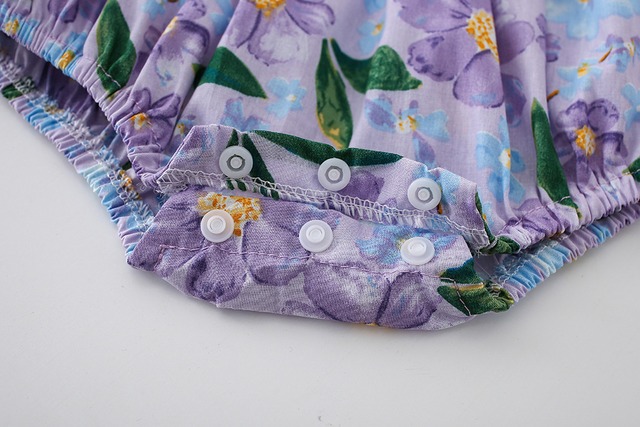 【BABY】パープルフラワーフリル半袖ロンパース - 16