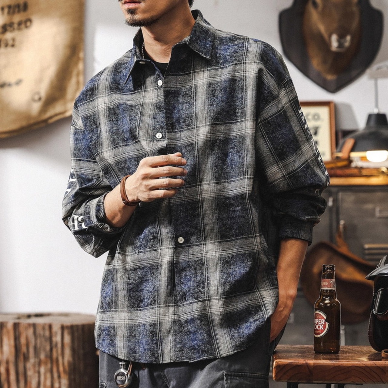 Benedict's Brand Logo Long Sleeve Check Shirt ◇2color H0775