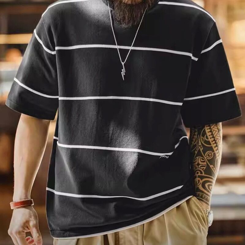 Striped Half Sleeve Loose T-Shirt ◇H1105