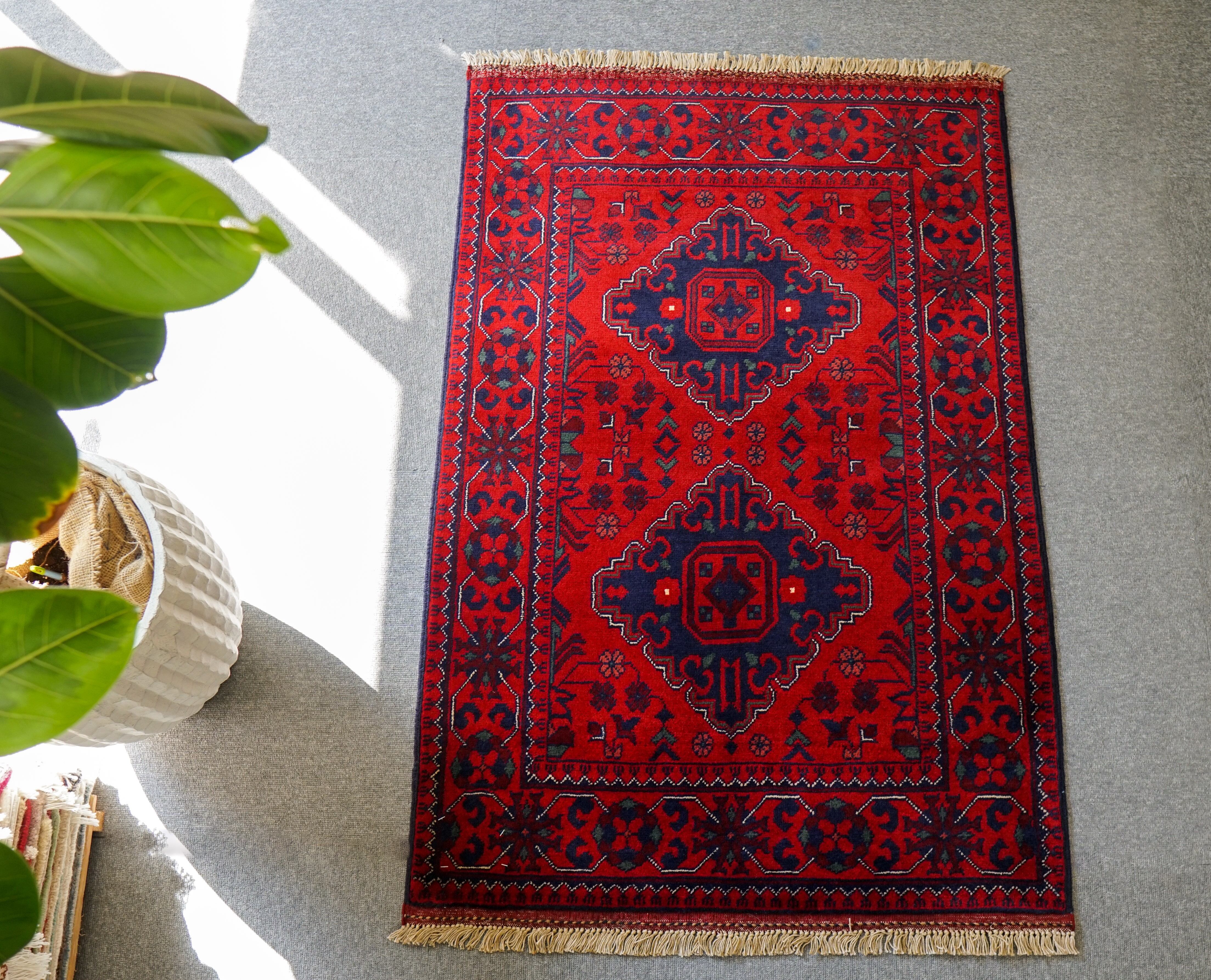 120×78cm【アフガニスタン手織り絨毯 カールモハメディ】ペルシャ絨毯 120×78cm【アフガニスタン手織り絨毯 カールモハメディ
