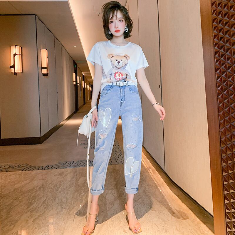 プリント柄Tシャツ ジーンズ サマースタイル 夏物 MIUCO20947324877