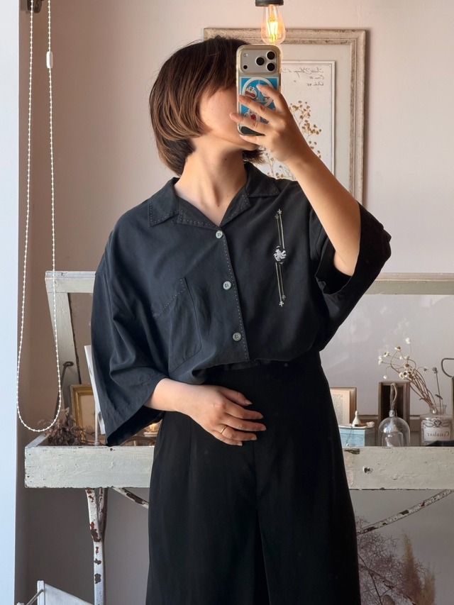 1990’s NAT NAST 100% Silk Open Collar Shirt／XL