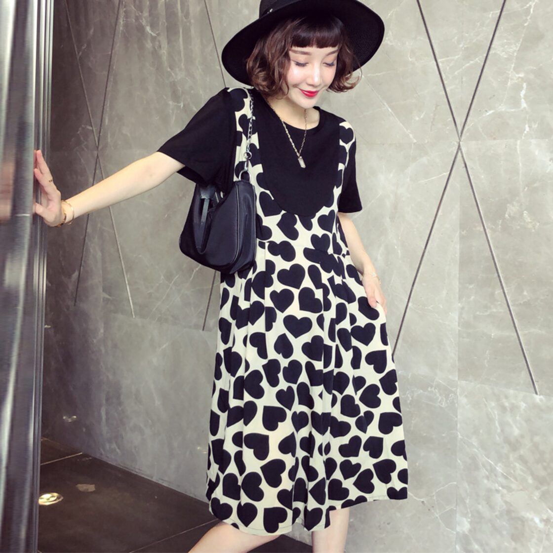 dress】デートワンピース切り替えハート柄Aラインゆったり韓国系 | Pay ID