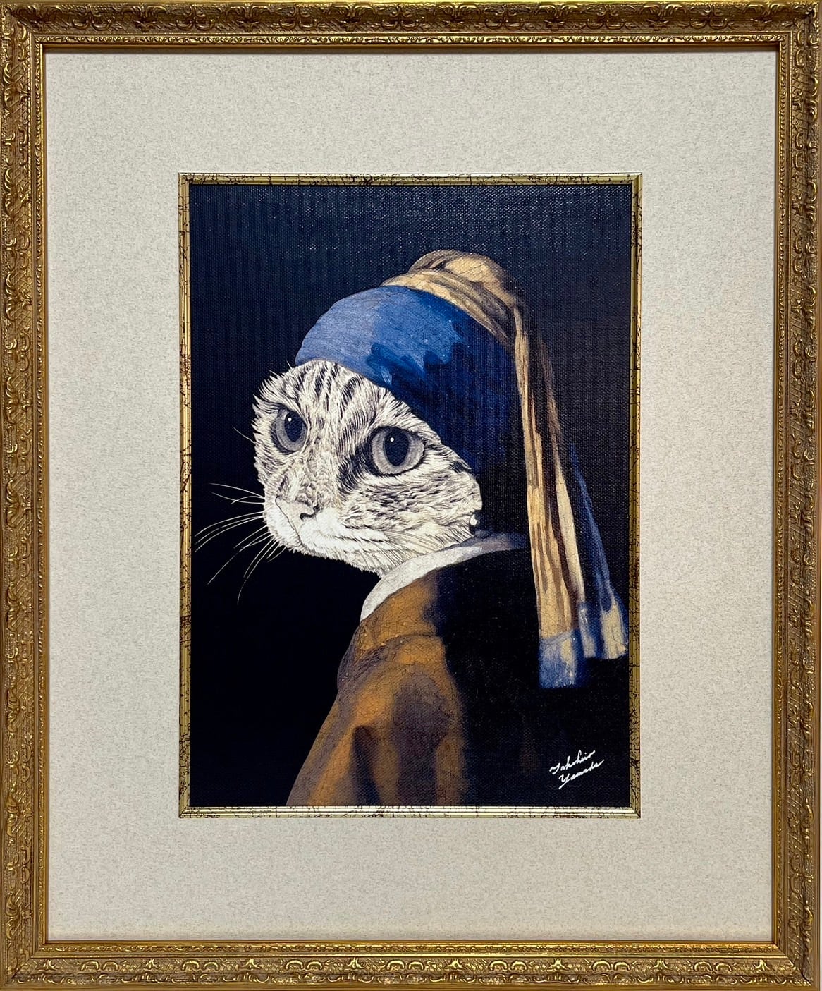フランス　アンティーク　猫　cat 絵画　フレームいり