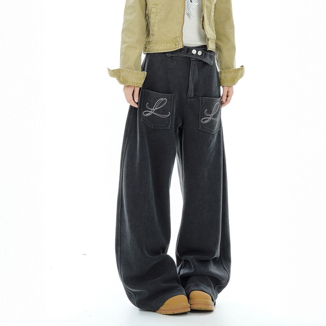 ウエストベルトスクリプトロゴワイドパンツ 2col   R02848