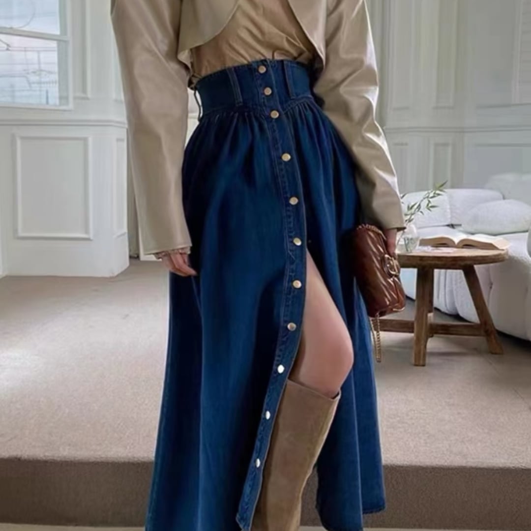 ハイウエスト ボタン デニム ロングスカート 3412611