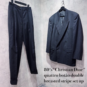 80's"Christian Dior"quattro botão double breasted stripe set up