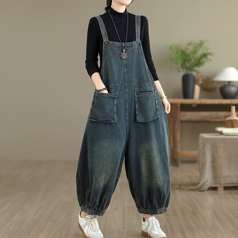 DESIGN POCKET WIDE LEG DENIM OVERALL 1color M-14502