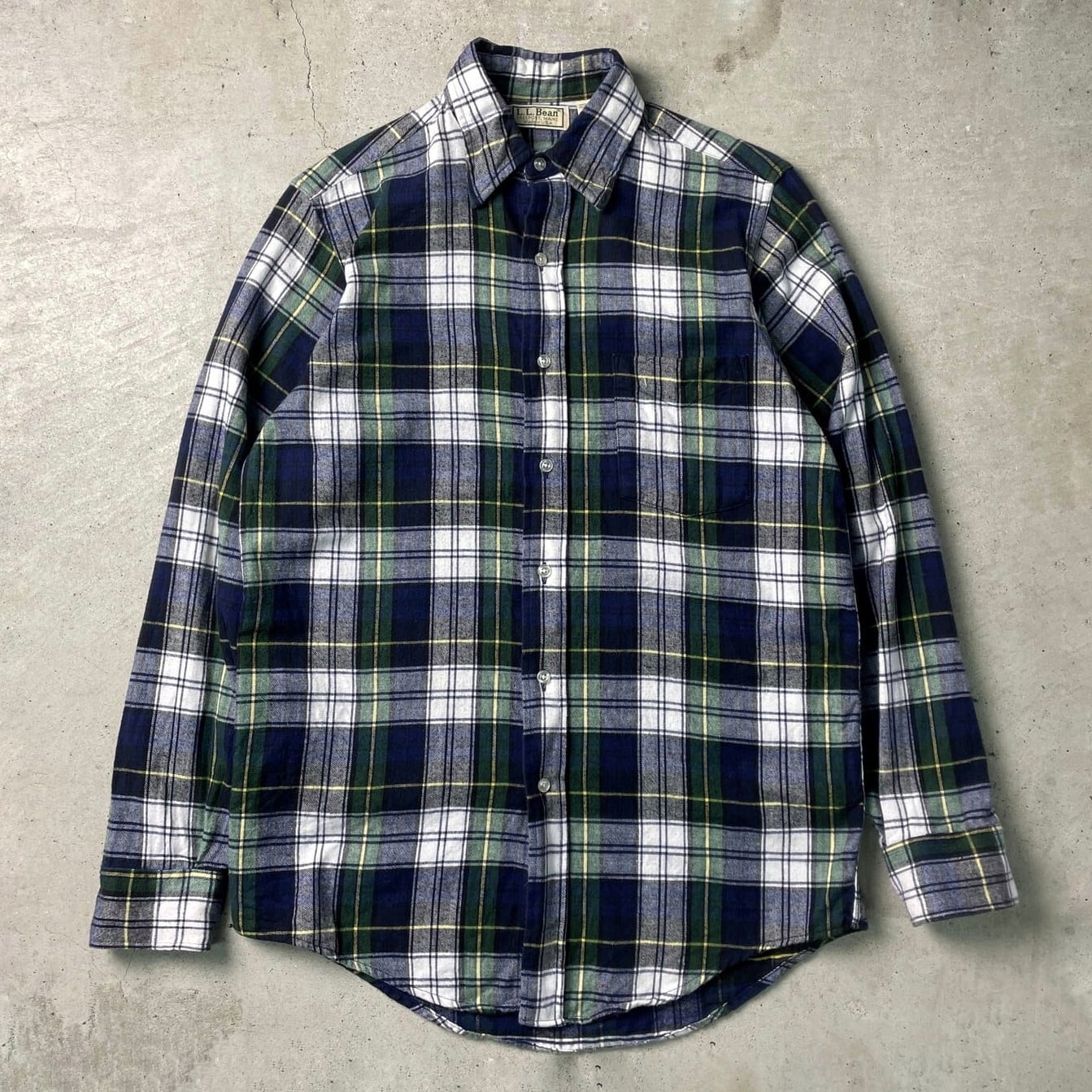 着丈7280〜90s L.L.Bean USA製 ネイビーグリーンチェックシャツ - シャツ