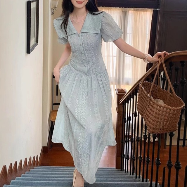 【ワンピース】 ワンピース レディース おしゃれ きれいめ 可愛い フェミニン エレガント 春 夏 秋 20代 30代 40代 50代 ロング ワンピース 春夏 ワンピースドレス 韓国 ワンピースドレス ワンピース 顔合わせ 婚活 食事会 ブルー 青 S M L XL