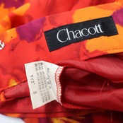 【美品 日本製 社交ダンス衣装】レッド Chacott チャコット スカート 赤 オレンジ 花柄 軽い レース レッスン ミニ丈 スリット
