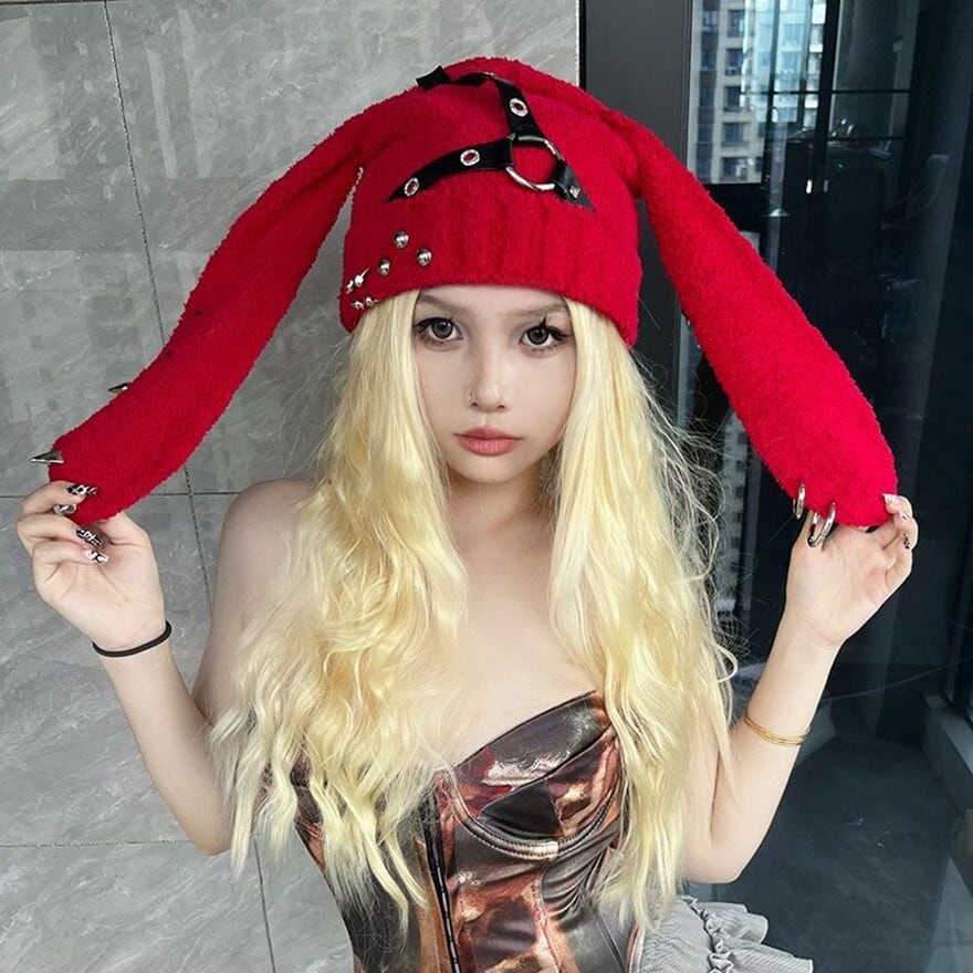 地雷系 うさ耳 ニット帽 パンク 推し活 ライブ 参戦服コーデ