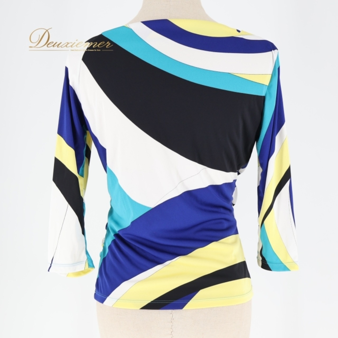 社交ダンス 衣装 トップス ブラウス ブルー系 チャコットロイヤルダンス Chacott ROYAL DANCE 伸縮 ストレッチ 青 黄 白 緑 レッスン 練習 鮮やか 柄 七分袖 ドレープ パーティー 華やか イエロー系 ホワイト系 グリーン系