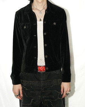 Vintage velvet short tracker jacket “Black”