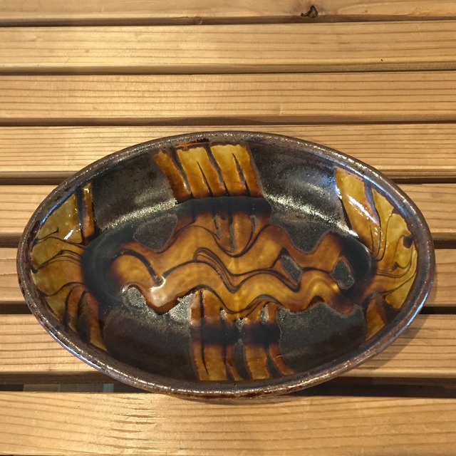 小代焼ふもと窯 スリップウエア 楕円鉢（小）