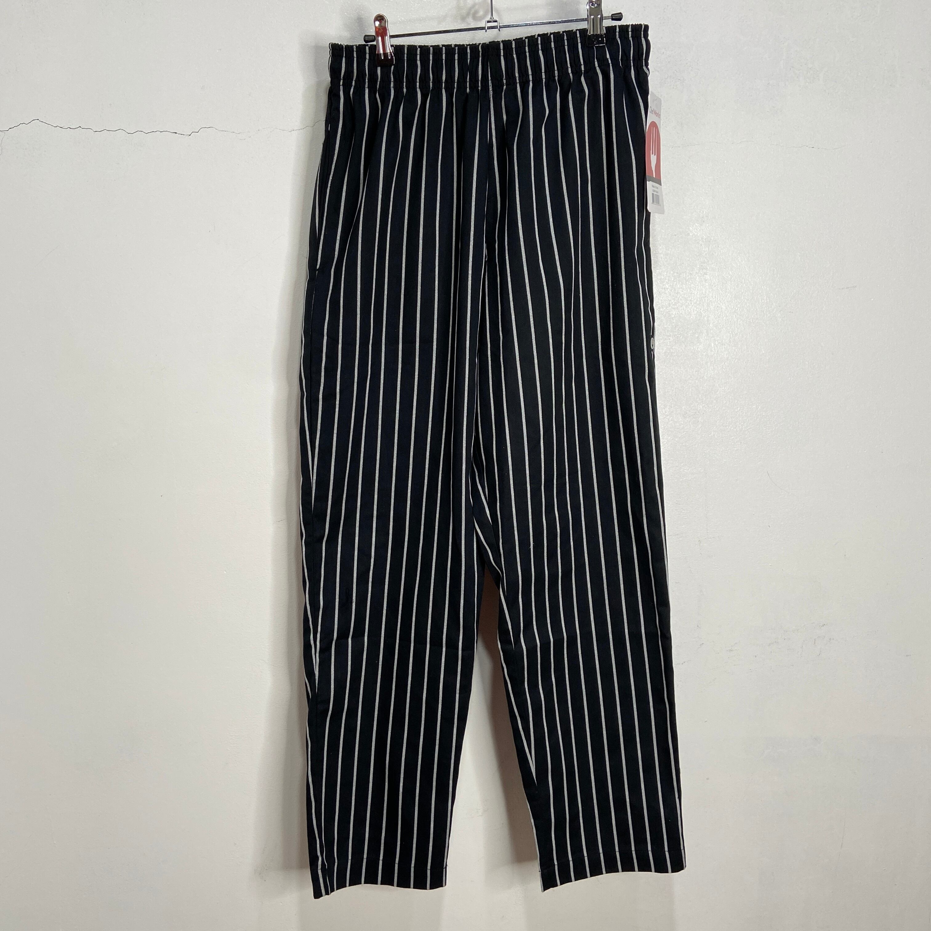 タグ付き未使用品 ChefWorks ストライプ柄シェフパンツ 黒 M コック