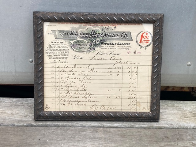 1903 THE H.D. LEE MARCANTILE INVOICE FRAMING