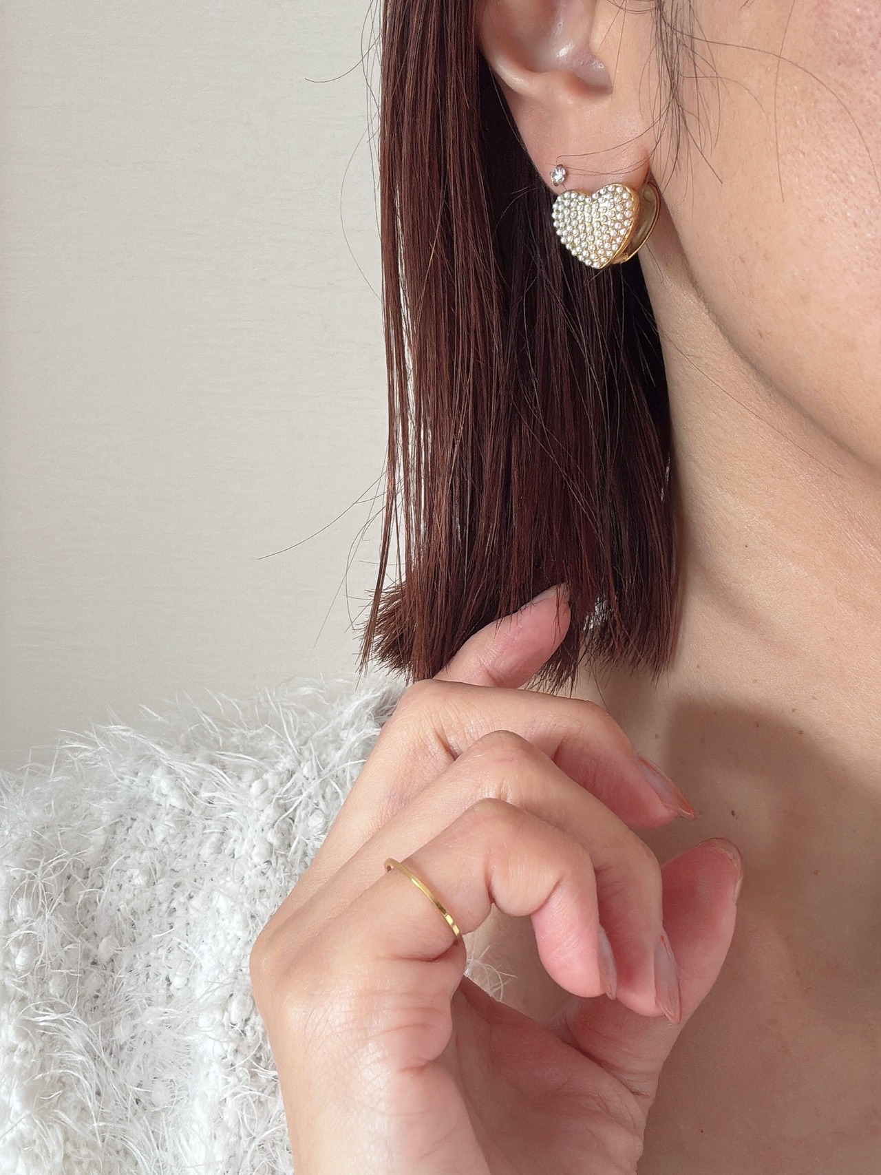 ドットパールハートピアス