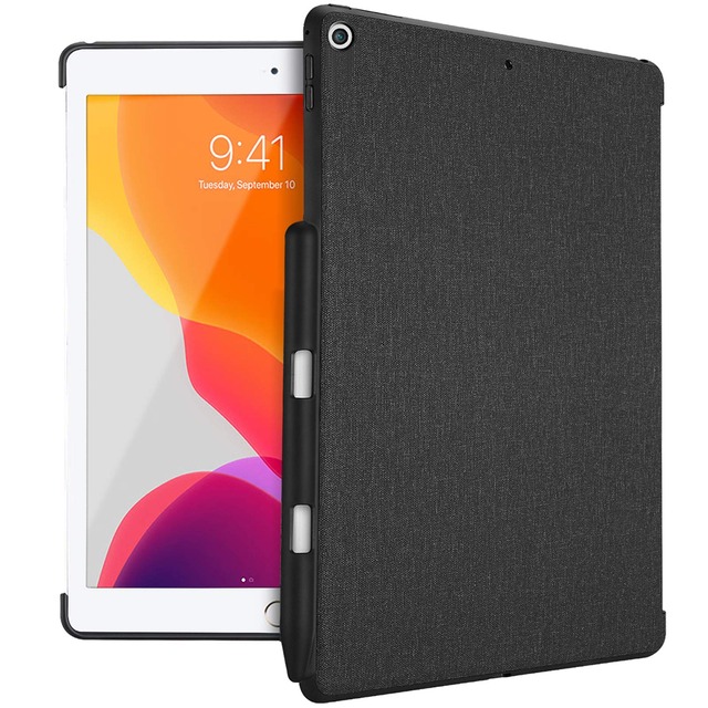 ProCase iPad 第9/8/7世代 ケース 10.2インチ Pencil収納 超薄 PU外装とTPEエッジ スマートキーボードと組み合わせて使用可能 対応端末:iPad 10.2" 9世代 (2021)/8世代(2020)/7世代 (2019) - ブラック