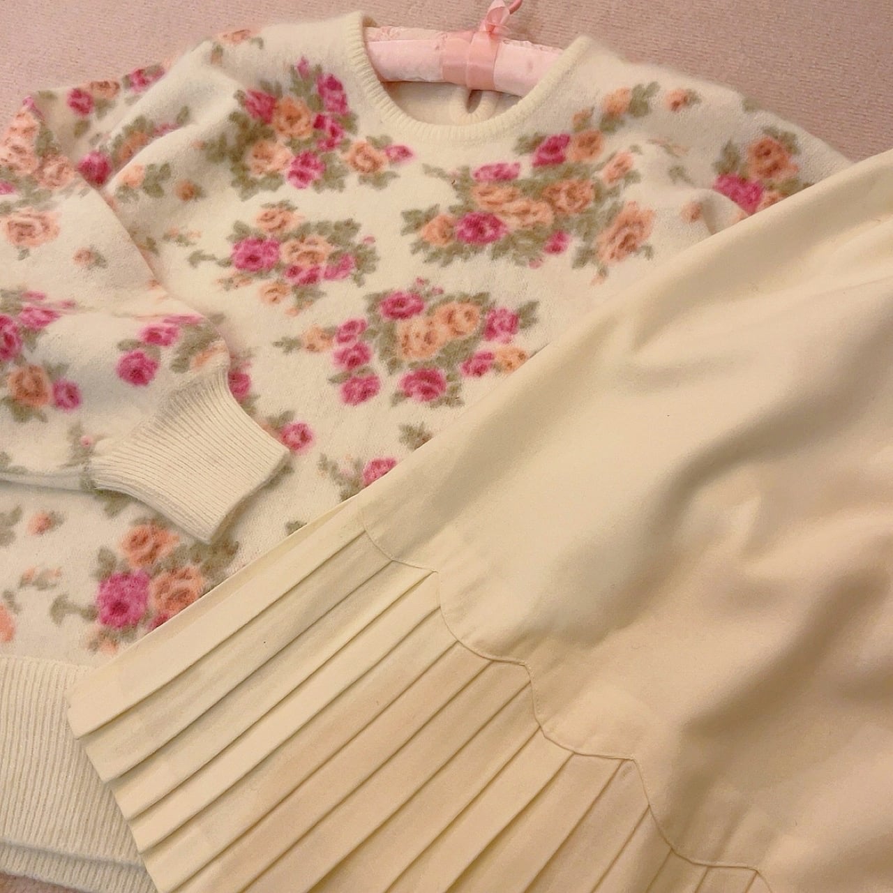 pink rose angora knit sweater