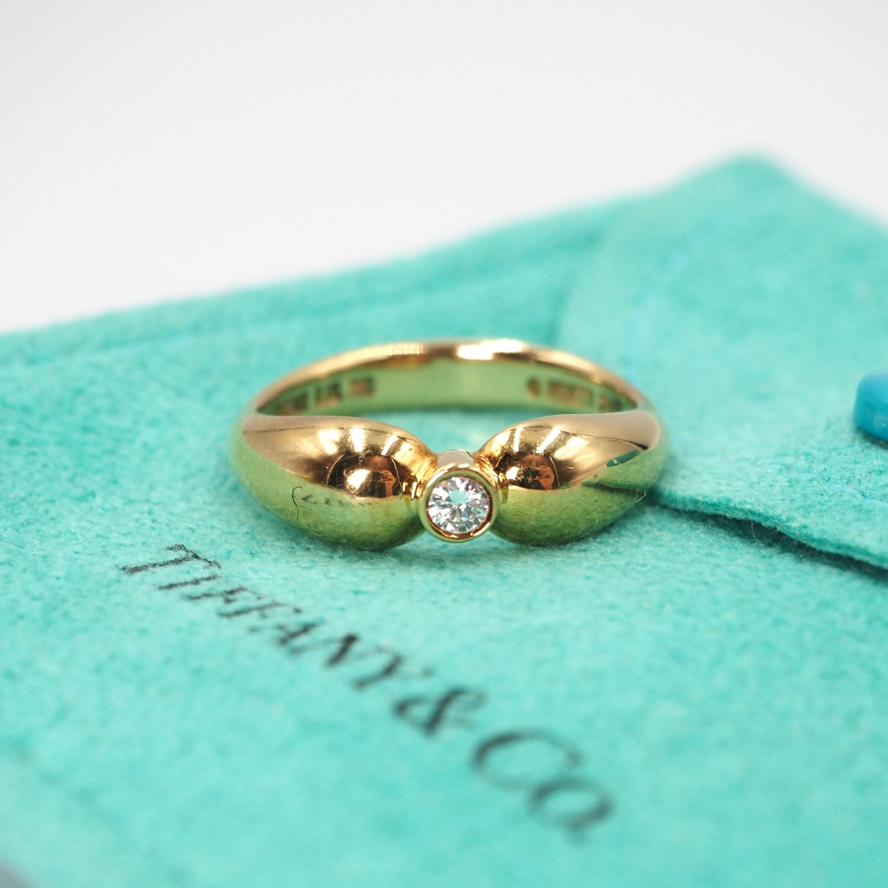 Tiffany&Co. 約9号 ダブルティアドロップ1Pダイヤ リング K18 ティファニー 保存袋付き