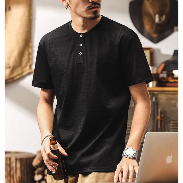 レトロヘンリーカラー半袖ポロシャツ 225623