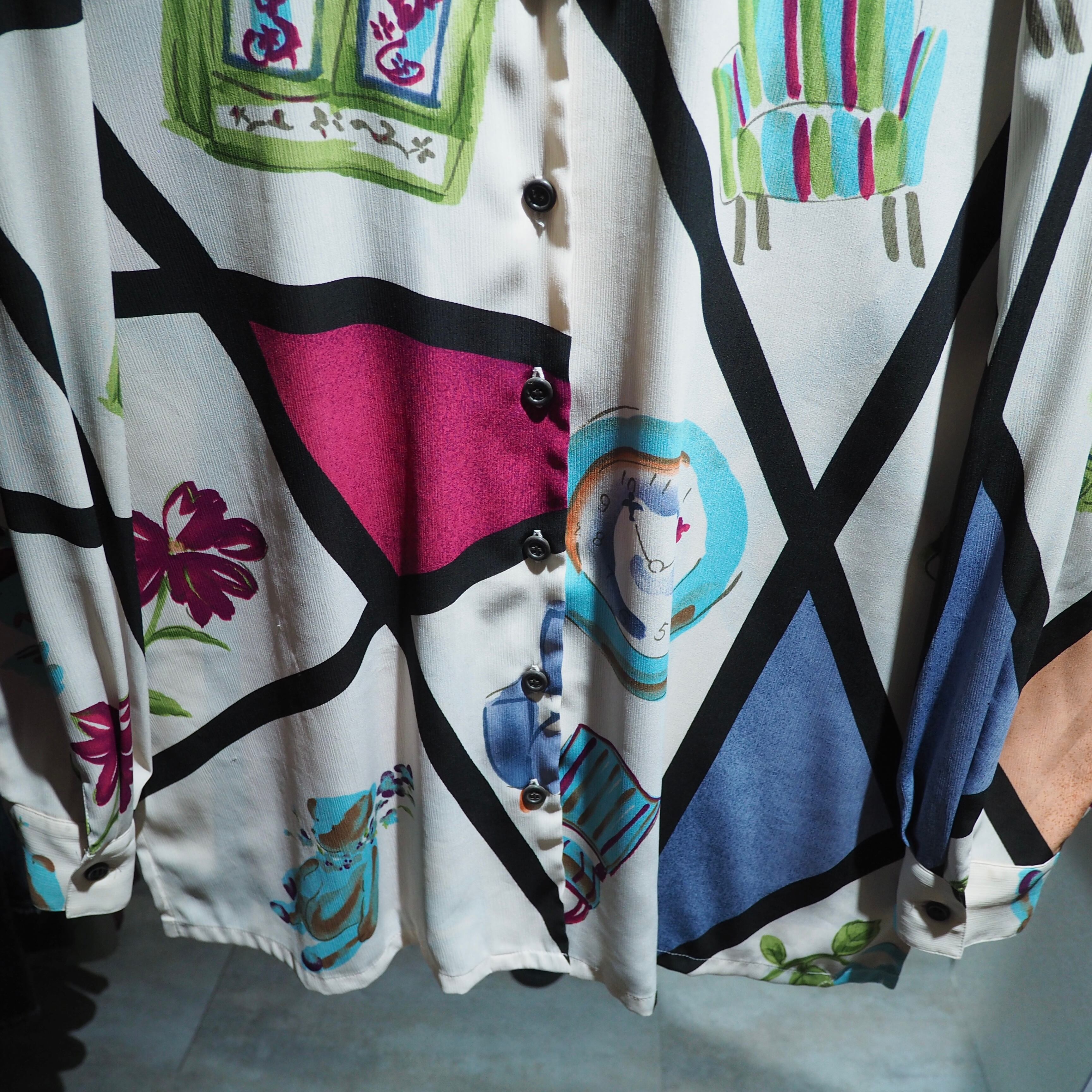 1990s Modern retro art painted vintage Drape shirt