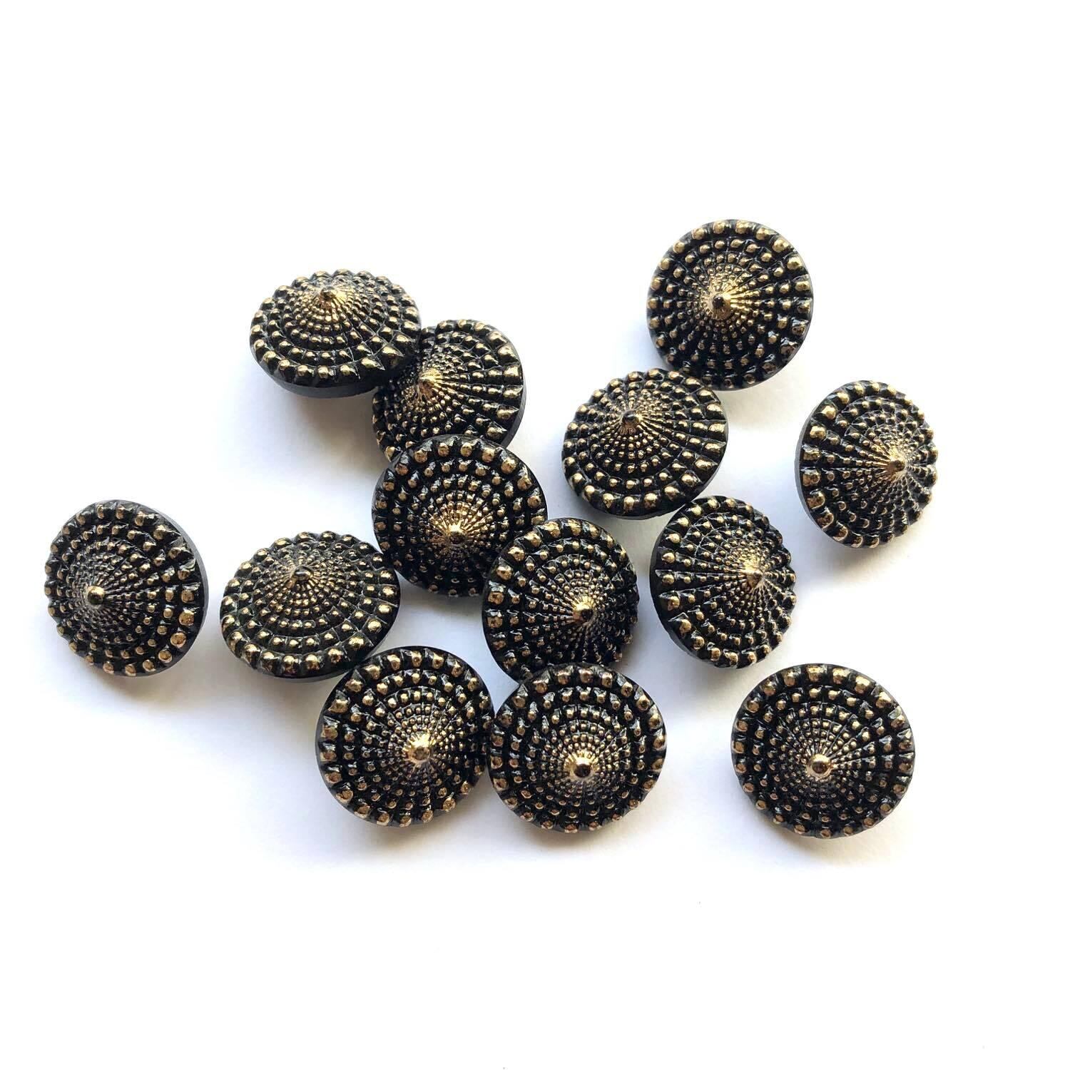 黒×ゴールドのとんがりチェコガラスボタン（18mm） | Dua-アクセサリー