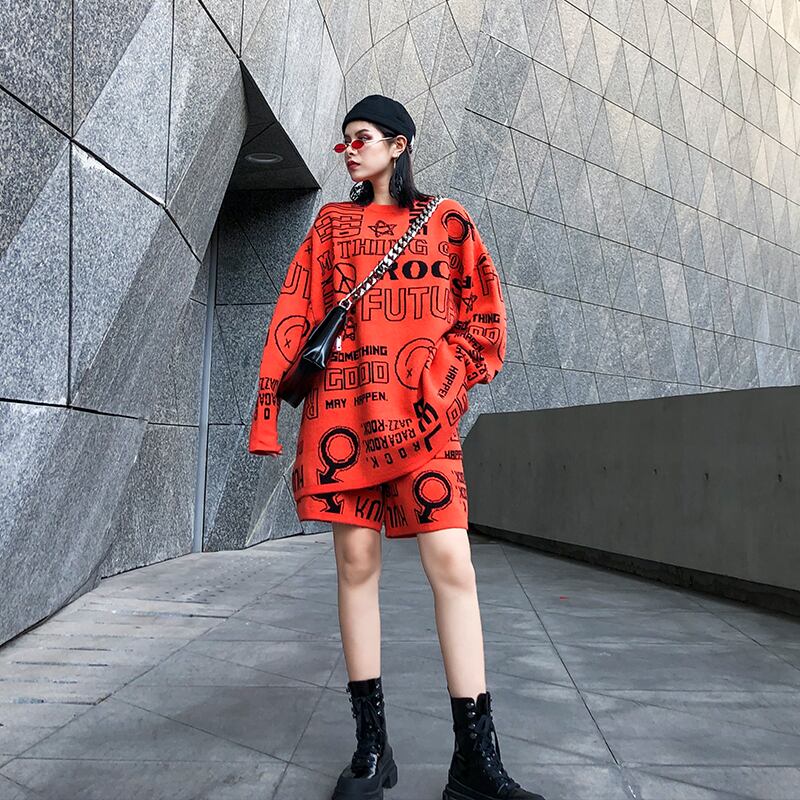 オータムウィンター薄手スタイルニットセーター ワイドレッグパンツ 大きめサイズ 秋物 冬物 ワイドパンツ ラブタオタオダレンハウス57183868234