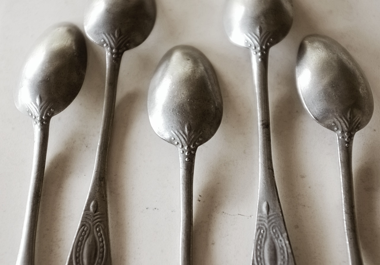 19世紀 フランス エタン 灰色葡萄とカフェスプーン アンティーク