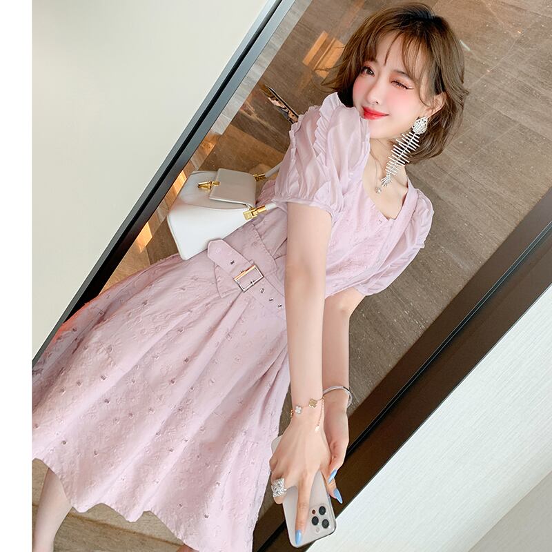 スリーブジャカードウェストドレス サマースタイル 夏物 スクウェア MIUCO12065183168