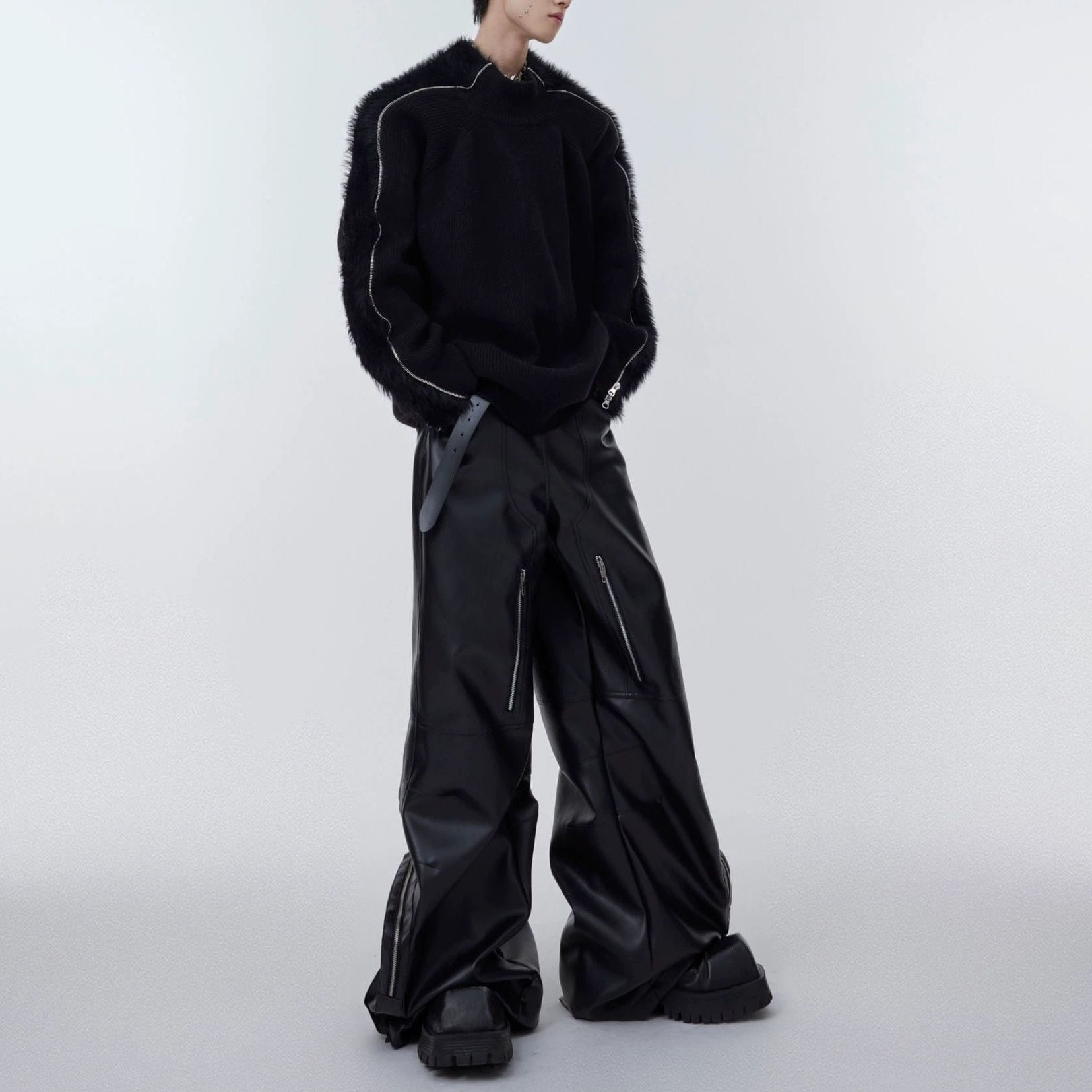 Men】ASYMMETRIC ZIP-UP TEXTURED KNIT SWEATER S-1958 | Magniraff