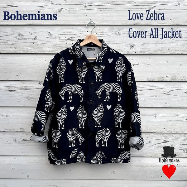 LOVE ZEBRA COVER ALL JACKET M ラブゼブラ カバーオールジャケット Mサイズ ジャガード織 日本製 ボヘミアンズ BOHEMIANS
