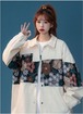 アウター トップス ブルゾン ルース ビック レディース 大きいサイズ ボタニカル風 フラワー 切り替えデザイン モノトーン長袖 ジャケット ドロップショルダー 隠しボタン 春 秋 20代 30代