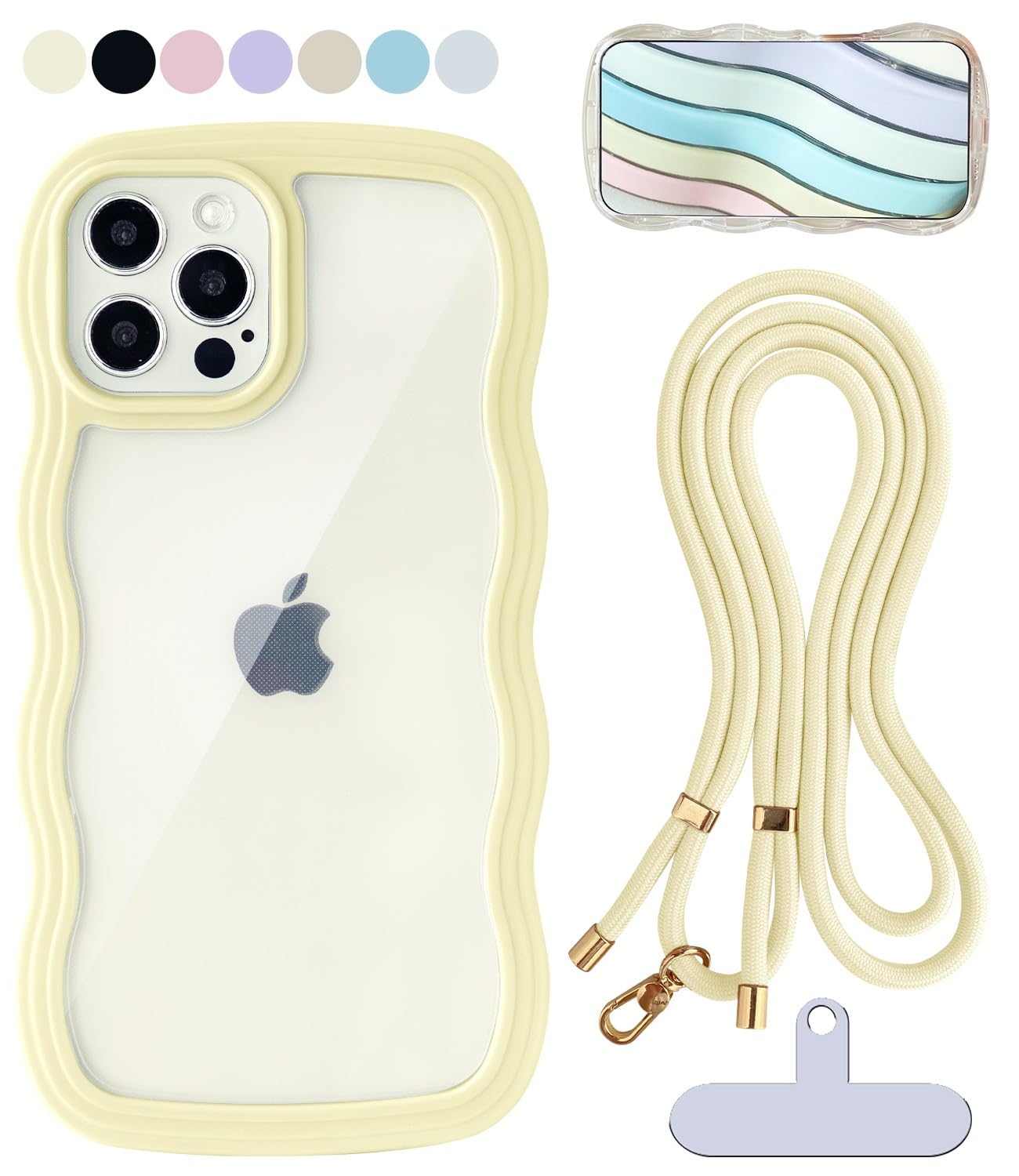 shinyle iphone 15 pro クリアケース 波型 ショルダー 可愛い スマホケース うねうね おしゃれ いphone15pro ストラップ付き 首掛け 肩掛け 耐衝撃 韓国 透明 推し活 ワイヤレス充電対応 ストラップホール付き アイフォン15 プロ かわいい おしゃれ スマホカバー なみなみ ウェーブ あいふぉん 15pro 携帯ケース 透明カバー イェロー