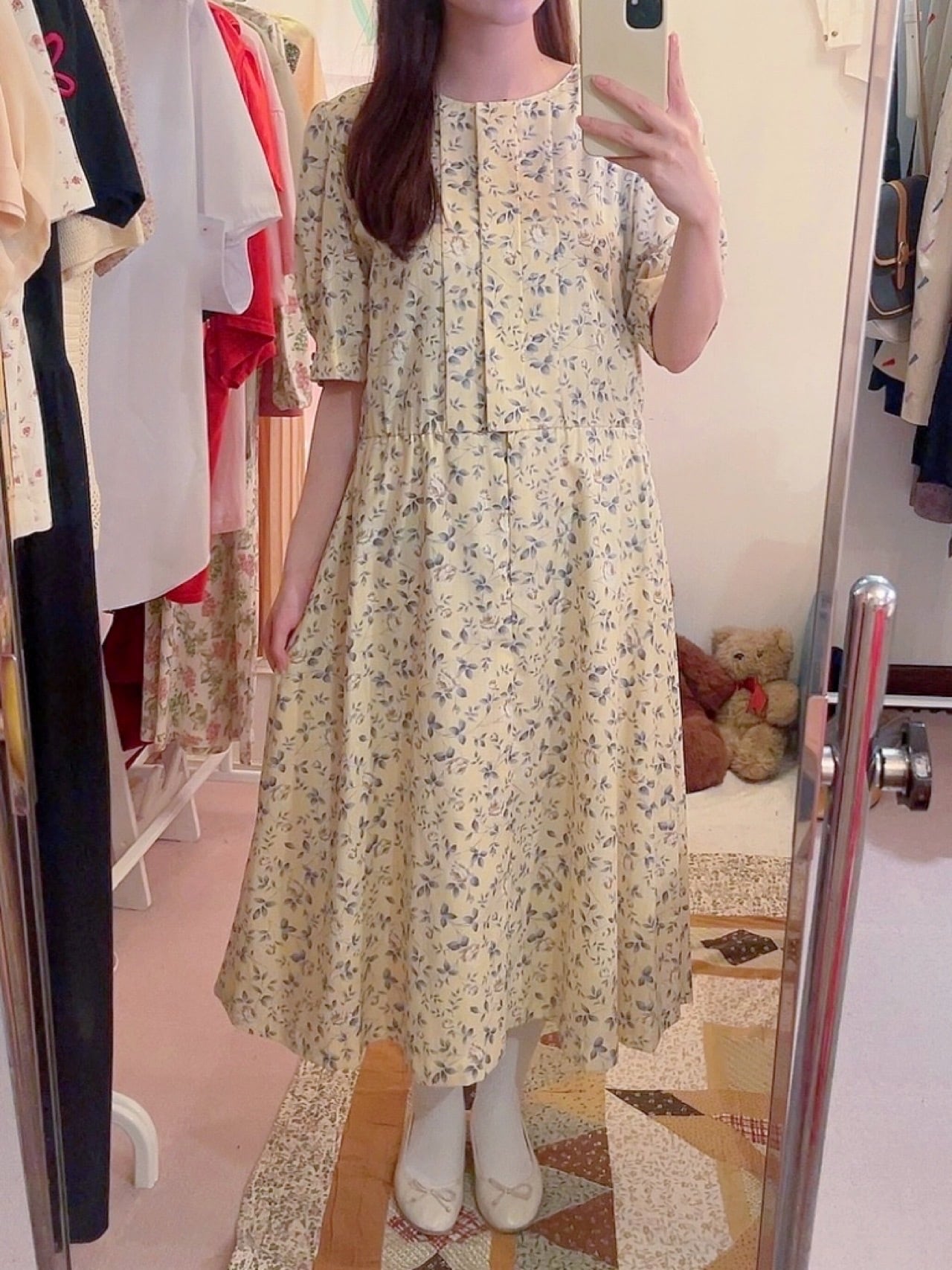 yellow white rose flare one-piece