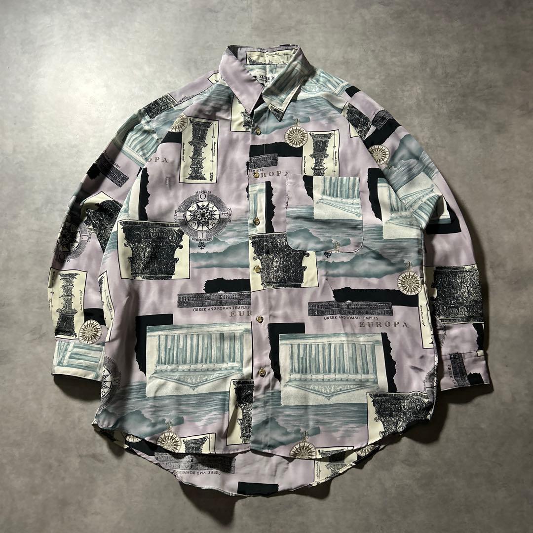 ヴィンテージ 総柄 レトロ アートパターン 菅田将暉 幾何学 デザイン シャツ