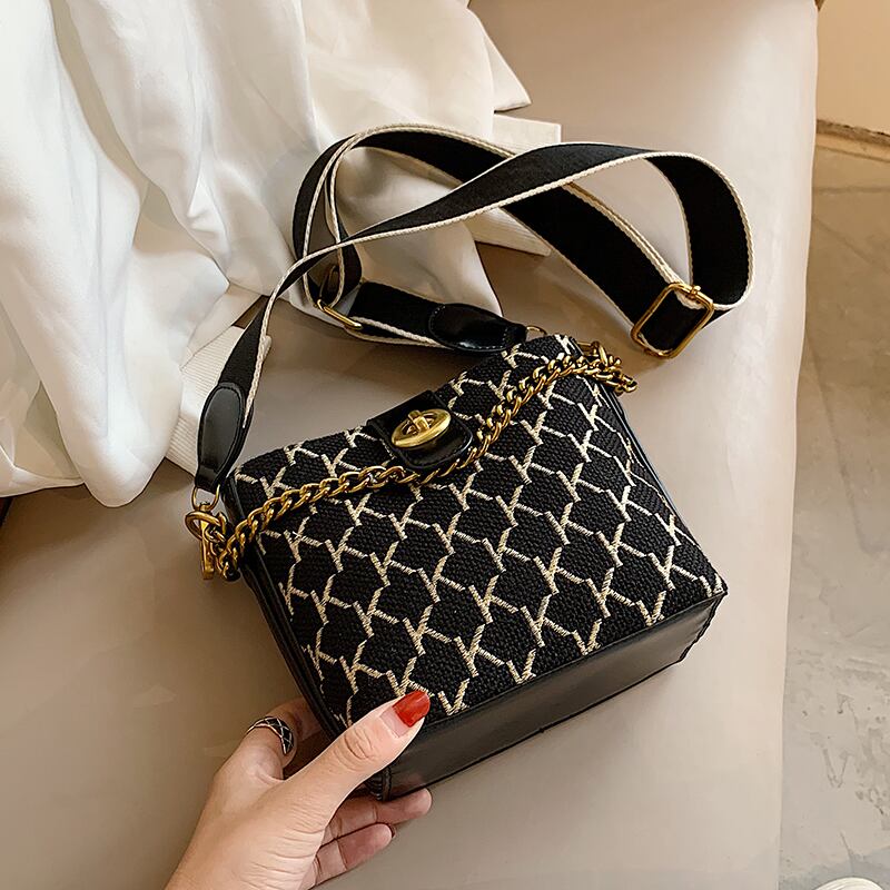 ネットレッドスモールバッグ女性2020人気の新しい流行のファッションワイルドブロードバンドチェーンシンプルなショルダーメッセンジャーバケットバッグ Tiancai_Wing_Bag58865183335