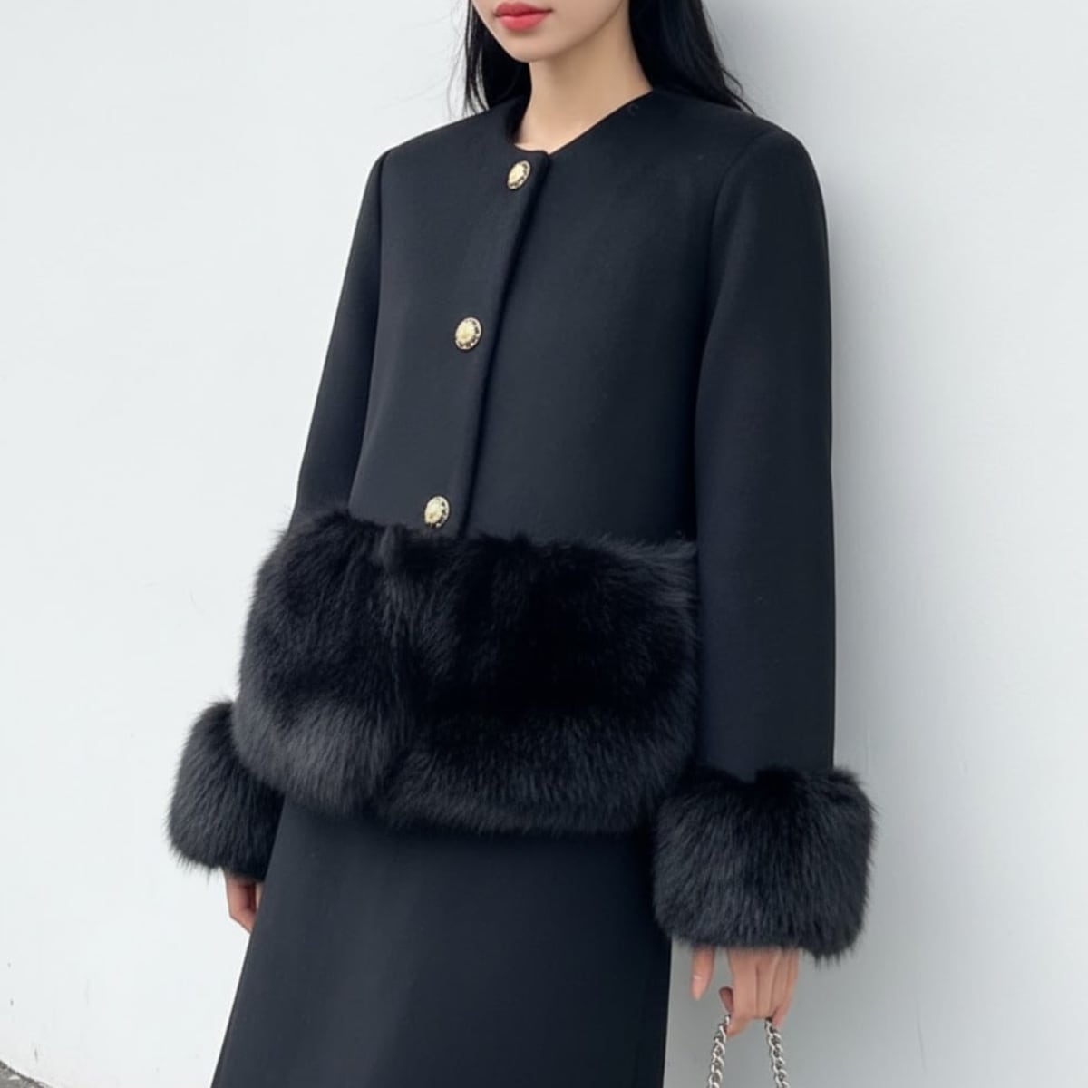 Black Fur Accent Jacket ch0216